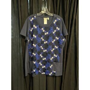 Logo by Lauri Goldstein Blue Short Sleeve Cotton Shirt Floral Patter XL